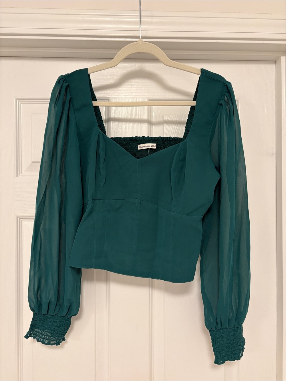 Abercrombie & Fitch Teal Square-Neck Puff Sleeve Blouse